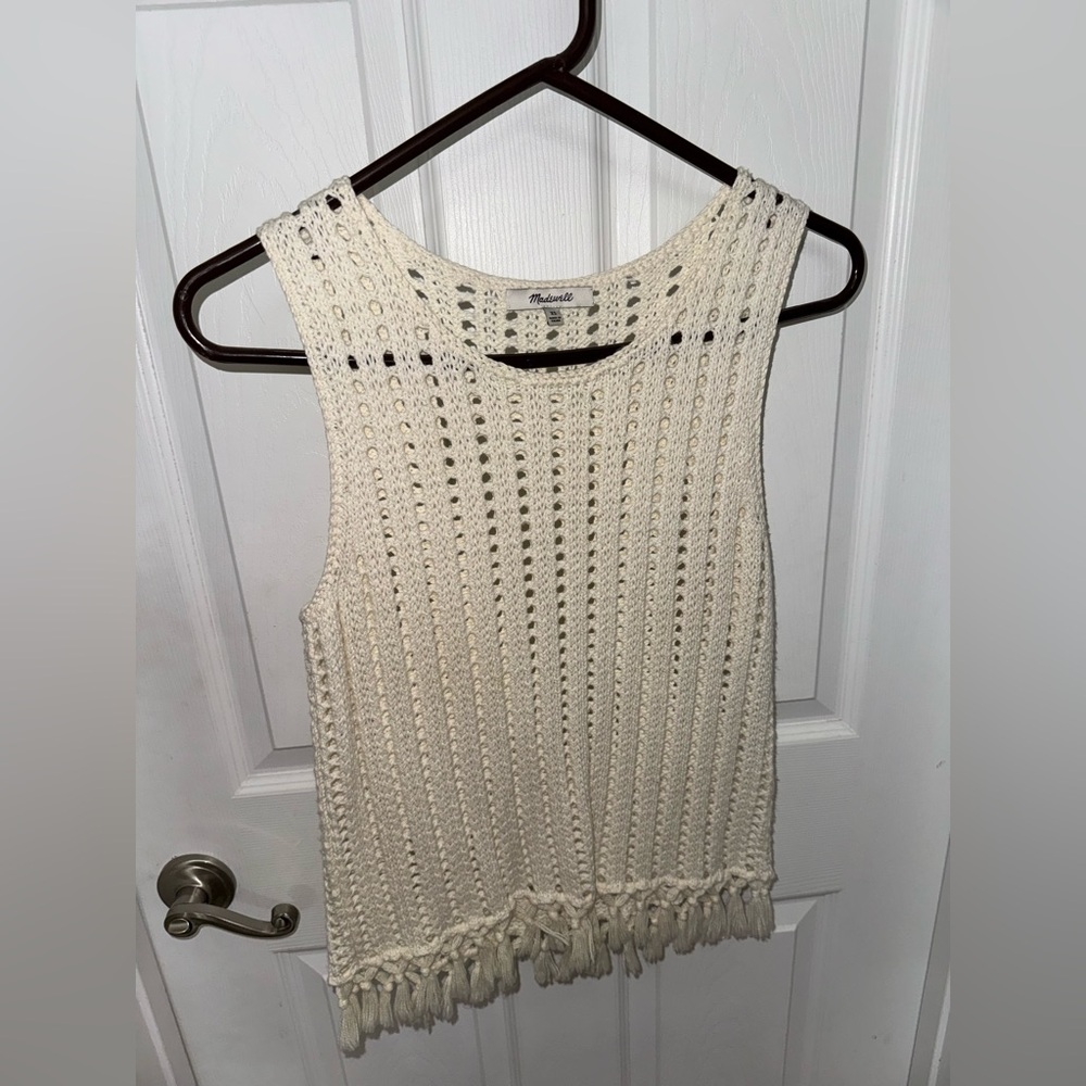 Madewell Ivory Knit Fringe Tank Top